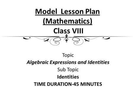 Model Lesson Plan (Mathematics) Class VIII