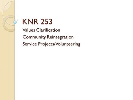 KNR 253 Values Clarification Community Reintegration