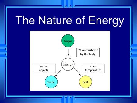 The Nature of Energy u Energy is the ability to do work or produce heat. u It exists in two basic forms, potential energy and kinetic energy.