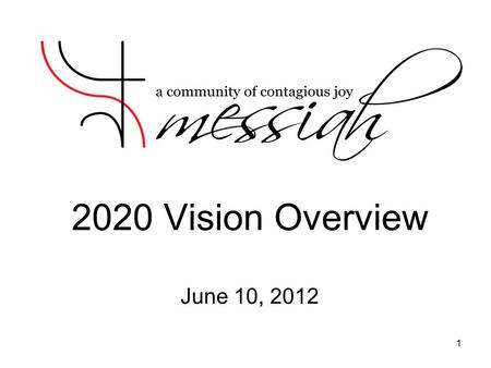 2020 Vision Overview June 10, 2012 1. Why a Vision? Communicate and gain congregation support for Messiah’s future ministries, staffing, and facility.