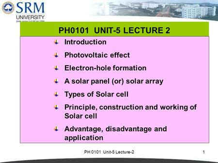 PH0101 UNIT-5 LECTURE 2 Introduction Photovoltaic effect