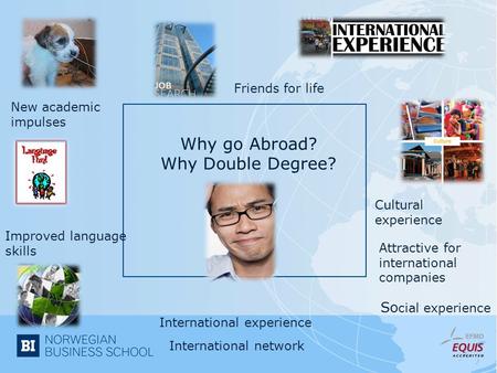 Why go Abroad? Why Double Degree? International experience International network Improved language skills Cultural experience New academic impulses So.