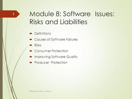 Module 8: Software Issues: Risks and Liabilities