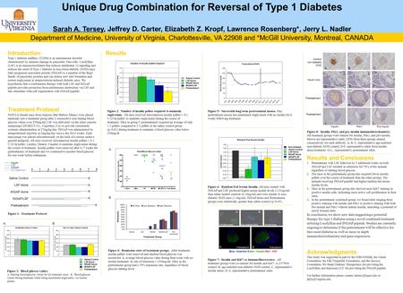 Unique Drug Combination for Reversal of Type 1 Diabetes Sarah A. Tersey, Jeffrey D. Carter, Elizabeth Z. Kropf, Lawrence Rosenberg*, Jerry L. Nadler Department.