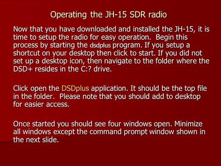 Operating the JH-15 SDR radio