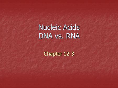 Nucleic Acids DNA vs. RNA