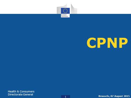 1 1 Health & Consumers Directorate General CPNP Brussels, 07 August 2015.