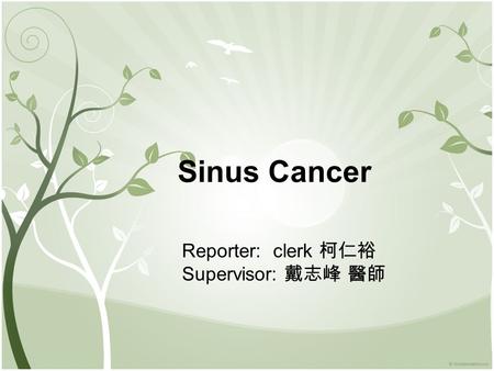 Sinus Cancer Reporter: clerk 柯仁裕 Supervisor: 戴志峰 醫師.