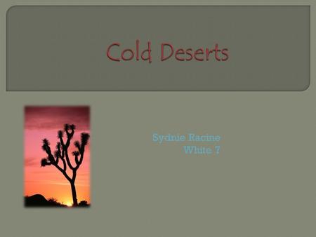 Sydnie Racine White 7.  The cold deserts main trait are the cold winters with snowfall and high overall rainfall in the winter and sometimes in the summer.