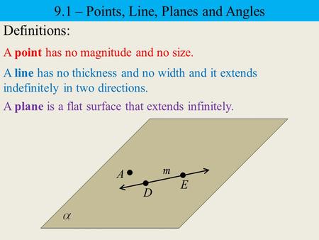 9.1 – Points, Line, Planes and Angles