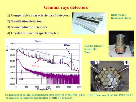 Gamma rays detectors 1) Comparative characteristics of detectors