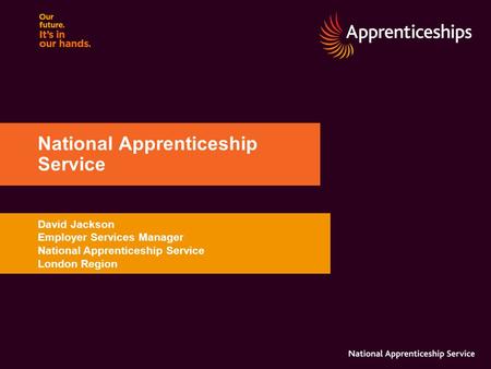 David Jackson Employer Services Manager National Apprenticeship Service London Region National Apprenticeship Service.