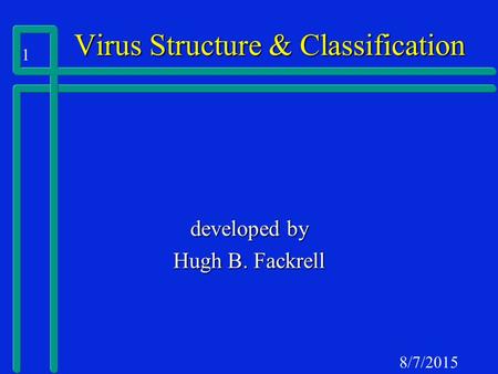 1 8/7/2015 Virus Structure & Classification developed by Hugh B. Fackrell.