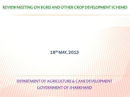18 th MAY, 2013. 2 Area in % Area in Lakhs Ha * Total Geographical Area: 79.71 * Total Cultivable Land :38.00 * Net Sown Area:28.08% 23.62 * Current Fallow:11.12%8.87.