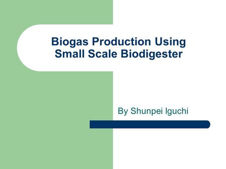 Biogas Production Using Small Scale Biodigester By Shunpei Iguchi.