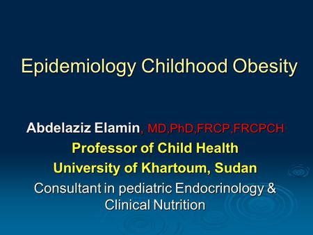 Epidemiology Childhood Obesity