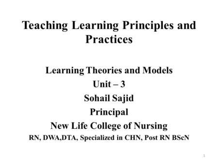 Teaching Learning Principles and Practices