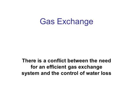 Gas Exchange There is a conflict between the need for an efficient gas exchange system and the control of water loss.