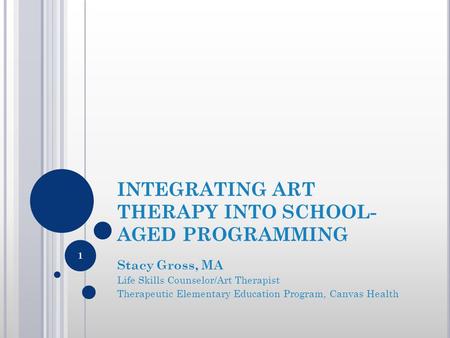 INTEGRATING ART THERAPY INTO SCHOOL- AGED PROGRAMMING Stacy Gross, MA Life Skills Counselor/Art Therapist Therapeutic Elementary Education Program, Canvas.