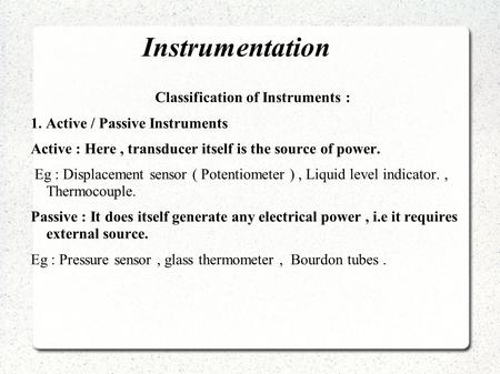 Classification of Instruments :