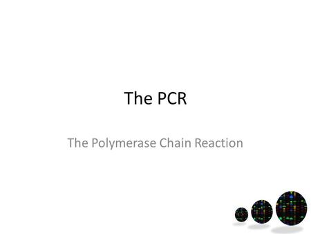 The PCR The Polymerase Chain Reaction. The PCR is used to make copies of DNA (amplification). Whole genome OR DNA fragments.