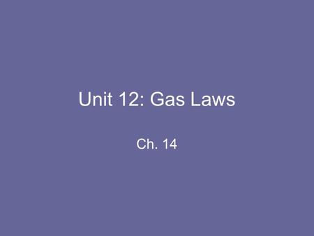 Unit 12: Gas Laws Ch. 14. The Kinetic Theory of Gases Assumes the following statements about gas behavior: –Do not attract or repel each other. This is.