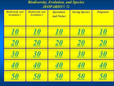 Biodiversity, Evolution, and Species JEOPARDY!! 