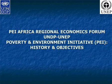 PEI AFRICA REGIONAL ECONOMICS FORUM UNDP-UNEP POVERTY & ENVIRONMENT INITIATIVE (PEI): HISTORY & OBJECTIVES.