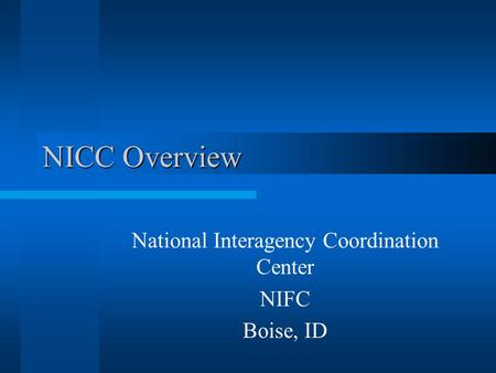 NICC Overview National Interagency Coordination Center NIFC Boise, ID.