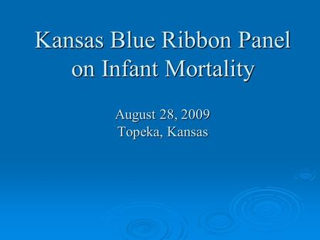 Kansas Blue Ribbon Panel on Infant Mortality August 28, 2009 Topeka, Kansas.