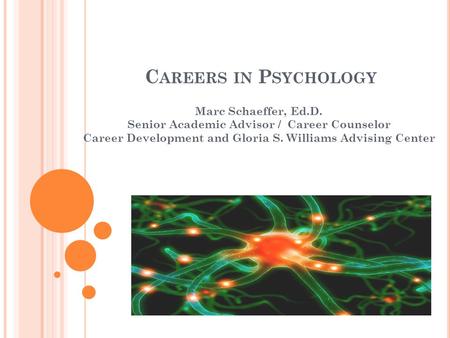 C AREERS IN P SYCHOLOGY Marc Schaeffer, Ed.D. Senior Academic Advisor / Career Counselor Career Development and Gloria S. Williams Advising Center.