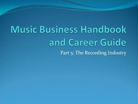 Part 5: The Recording Industry. Chapter 15 Start Thinking... What does it take to get music recorded and distributed? Who are the different people involved.
