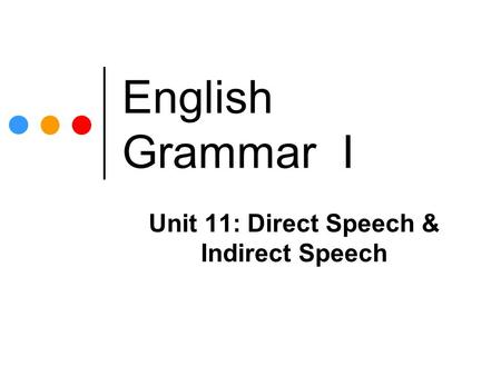 Unit 11: Direct Speech & Indirect Speech