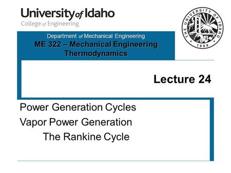 Power Generation Cycles Vapor Power Generation The Rankine Cycle
