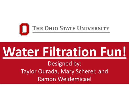 Water Filtration Fun! Designed by: Taylor Ourada, Mary Scherer, and Ramon Weldemicael.