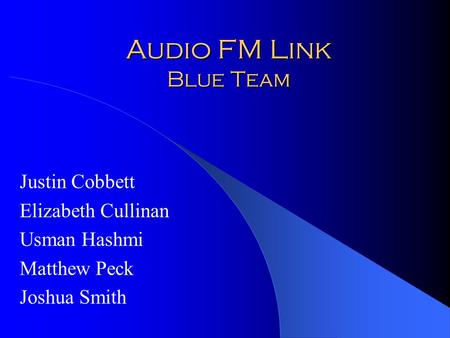 Audio FM Link Blue Team Justin Cobbett Elizabeth Cullinan Usman Hashmi Matthew Peck Joshua Smith.
