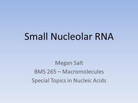 Megan Salt BMS 265 – Macromolecules Special Topics in Nucleic Acids