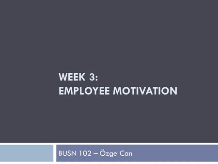 WEEK 3: EMPLOYEE MOTIVATION BUSN 102 – Özge Can. What Motivates Employees to Peak Performance?  Motivation  The combination of forces that move individuals.
