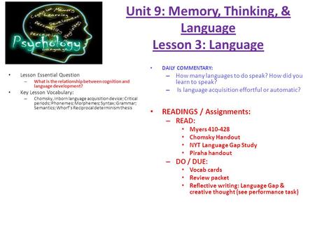 Unit 9: Memory, Thinking, & Language Lesson 3: Language