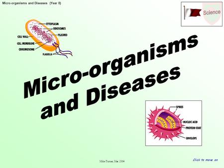 Micro-organisms and Diseases (Year 8) Mike Turner, Mar. 2004 Click to move on.