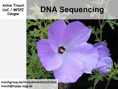 1 DNA Sequencing Achim Tresch UoC / MPIPZ Cologne treschgroup.de/OmicsModule1415.html