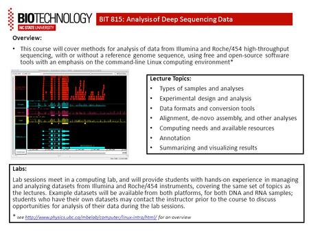 BIT 815: Analysis of Deep Sequencing Data