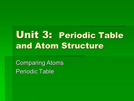 Unit 3: Periodic Table and Atom Structure Comparing Atoms Periodic Table.