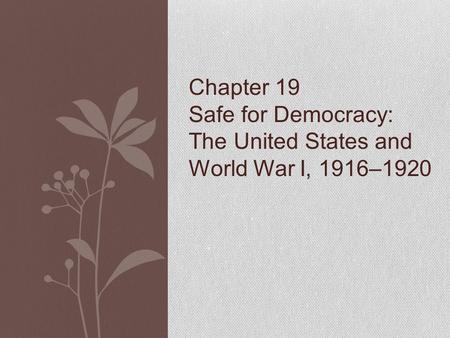 Chapter 19 Safe for Democracy: The United States and World War I, 1916–1920 The Spanish-American War made the United States an international empire,