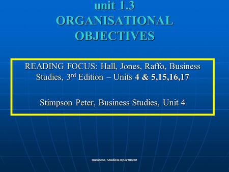 unit 1.3 ORGANISATIONAL OBJECTIVES