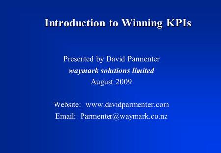 Introduction to Winning KPIs