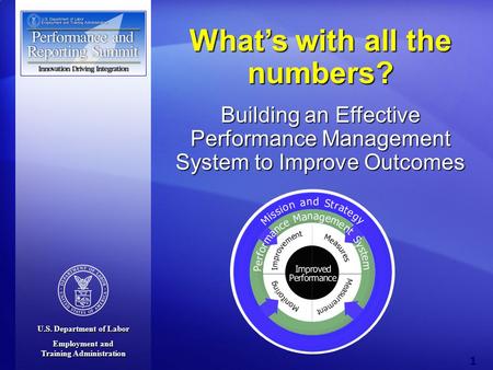U.S. Department of Labor Employment and Training Administration 1 What’s with all the numbers? Building an Effective Performance Management System to Improve.