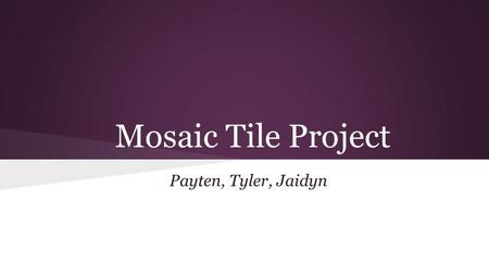 Mosaic Tile Project Payten, Tyler, Jaidyn. Cost (92*$4.25) Isosceles triangles: $391.00 (128*$4.50) Squares: $576.00 (516*$8.00) Quadrilateral: $4128.