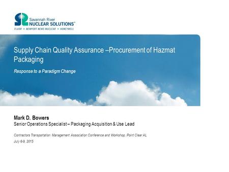 Supply Chain Quality Assurance –Procurement of Hazmat Packaging