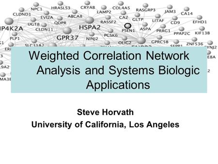 Steve Horvath University of California, Los Angeles Weighted Correlation Network Analysis and Systems Biologic Applications.